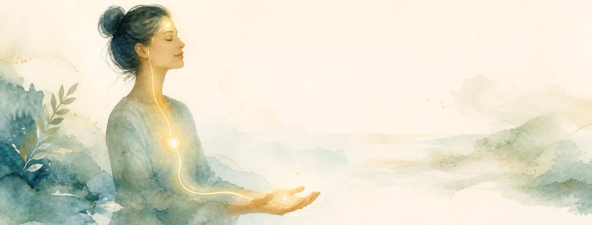 Watercolor illustration of a calm, quiet moment of meditation