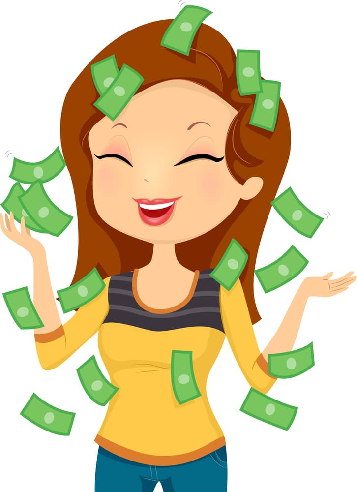 Illustration Featuring a Smiling Happily While Money Pours Down