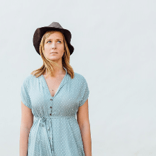 Worried woman looking up