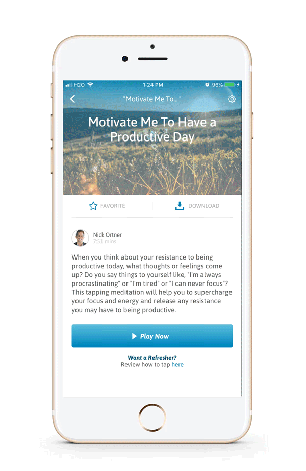 Listening to a tapping meditation in The Tapping Solution app